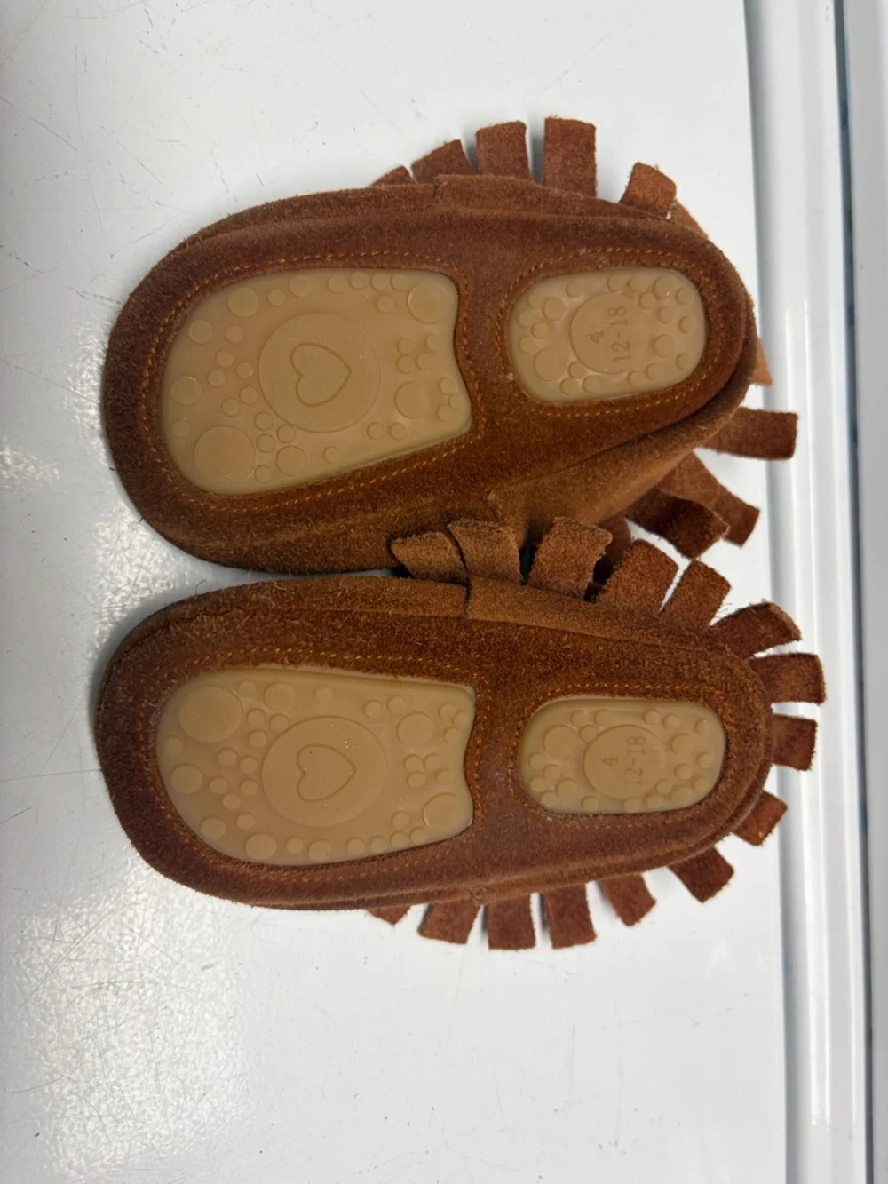 Baby Tan Leather Fringe Moccasin Shoes